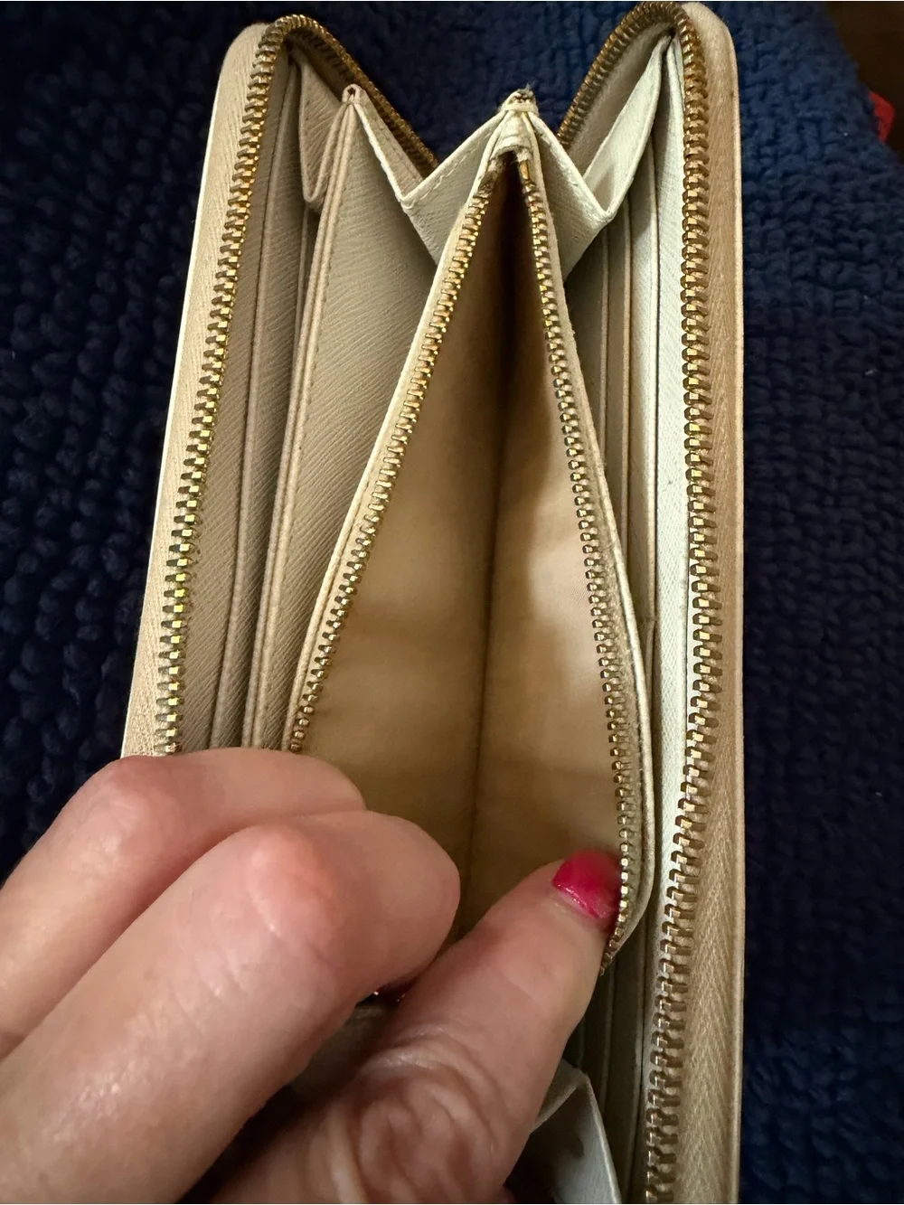 PRADA White Saffiano Leather Long Zippy Wallet w/Unbranded Gold Wristlet Chain